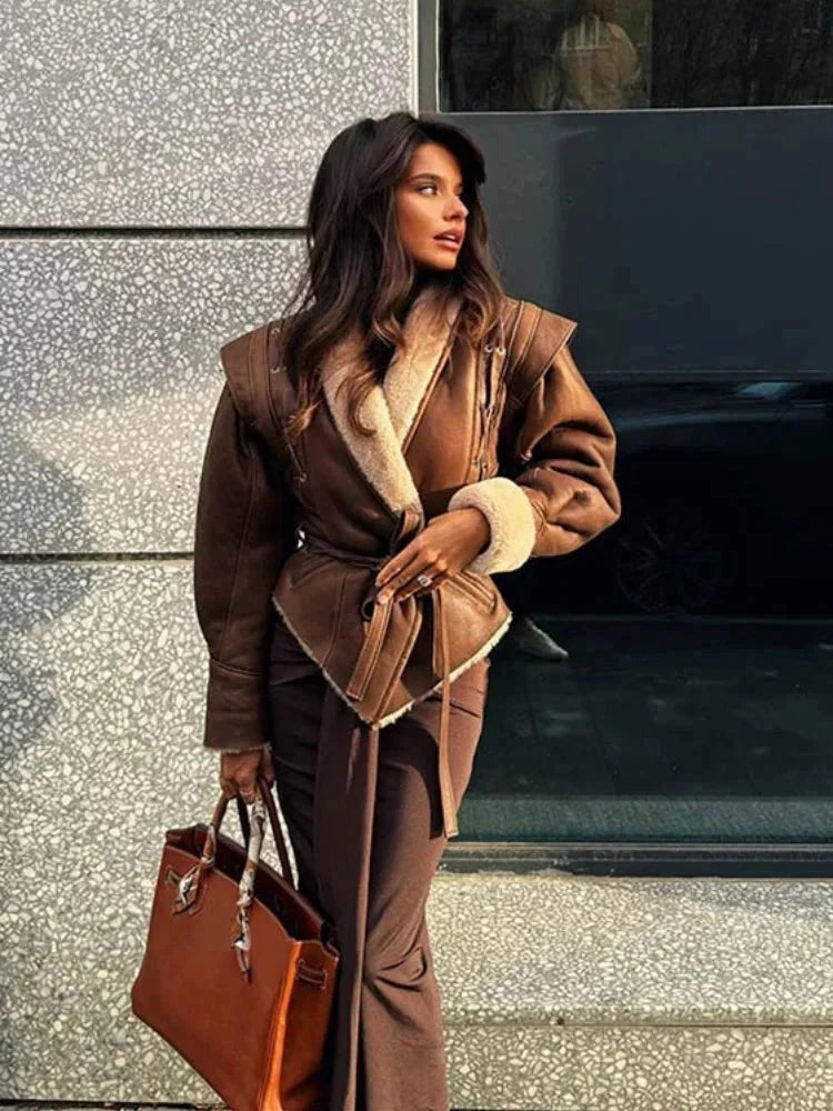 Sidonie - Women's Blazer with Tie Belt and Collar - photo 3