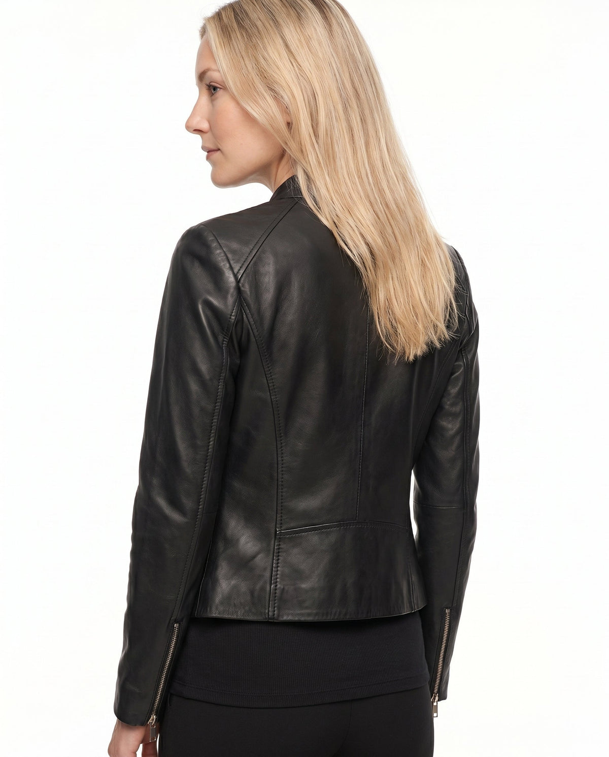 Sienna - Women's Fitted Leather Jacket with Stand Collar and Zip Front