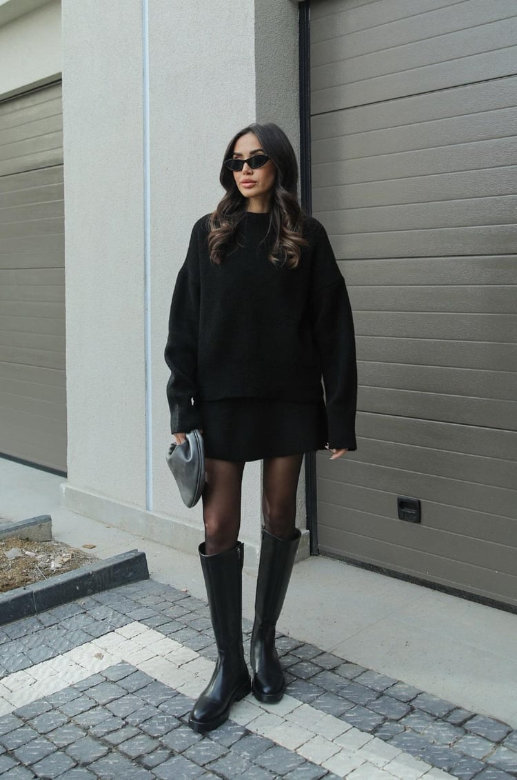 Women's Knit Two Piece Set with Oversized Sweater and Skirt