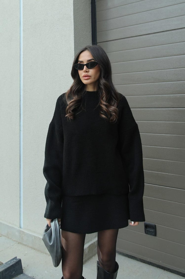 Women's Knit Two Piece Set with Oversized Sweater and Skirt