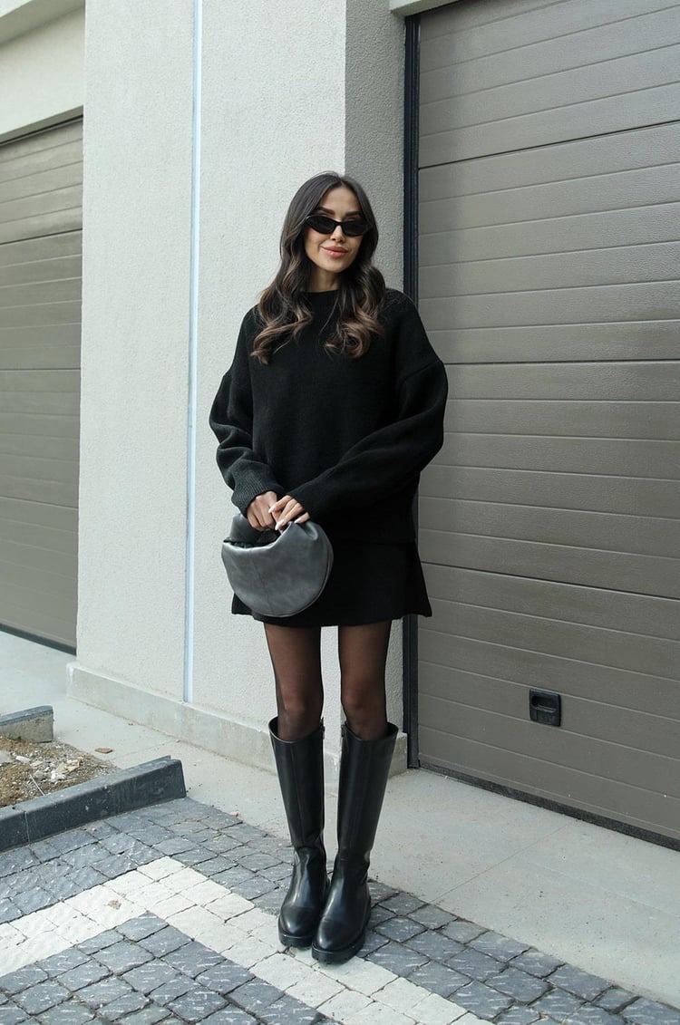 Women's Knit Two Piece Set with Oversized Sweater and Skirt