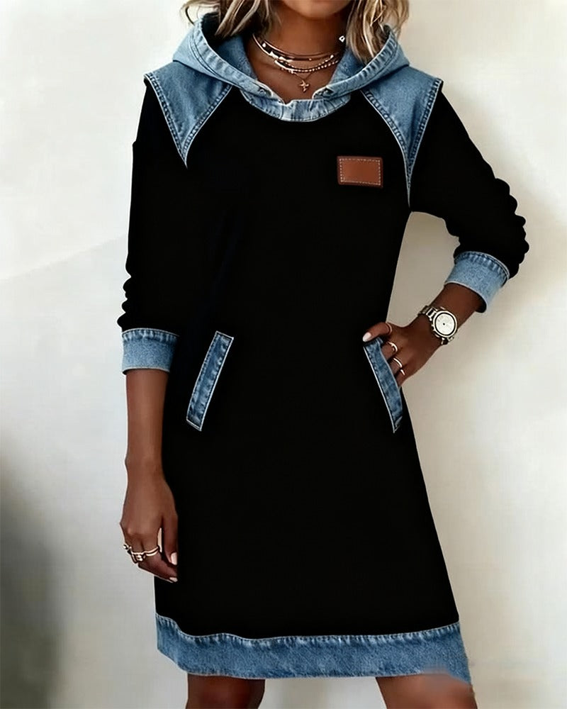 Solange - Women's Denim Dress with Hood - photo 1