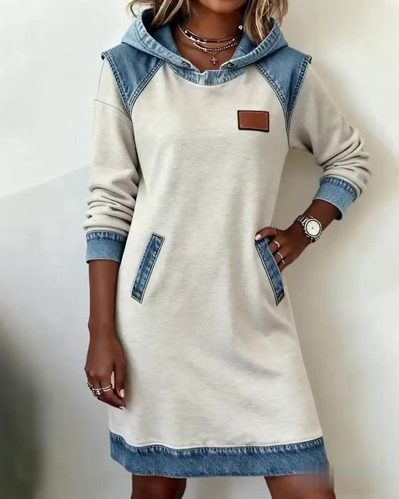 Solange - Women's Denim Dress with Hood - photo 2