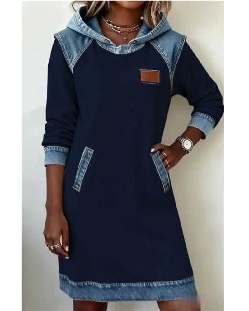 Solange - Women's Denim Dress with Hood - photo 3
