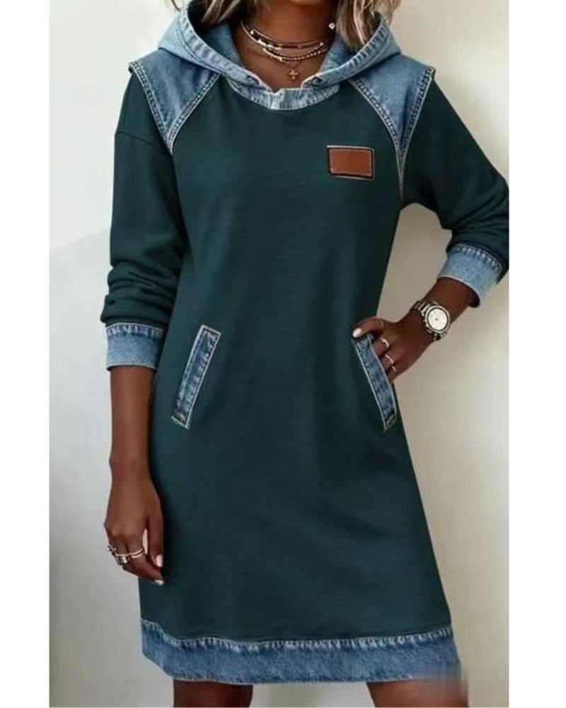 Solange - Women's Denim Dress with Hood - photo 5