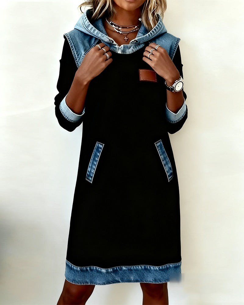 Solange - Women's Denim Dress with Hood - photo 6