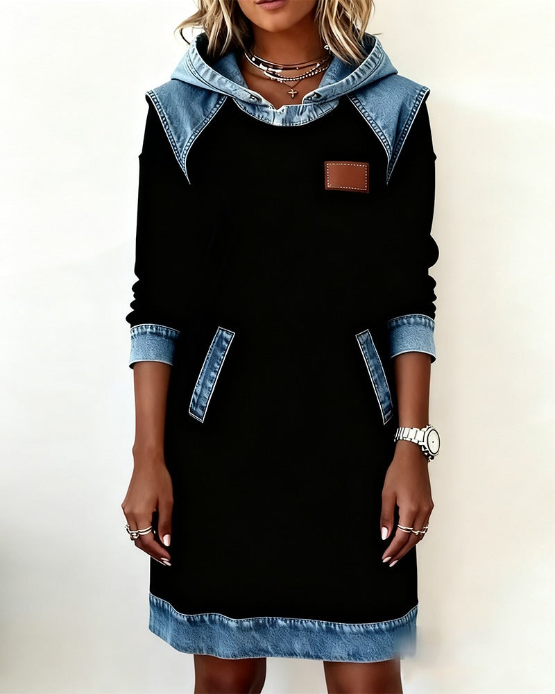Solange - Women's Denim Dress with Hood - photo 7