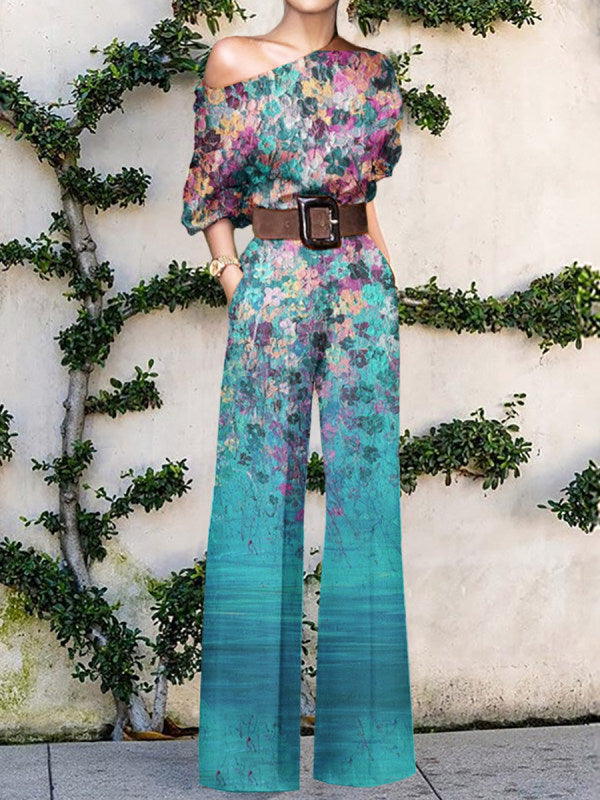 Women's One-Shoulder Printed Wide-Leg Jumpsuit - photo 6