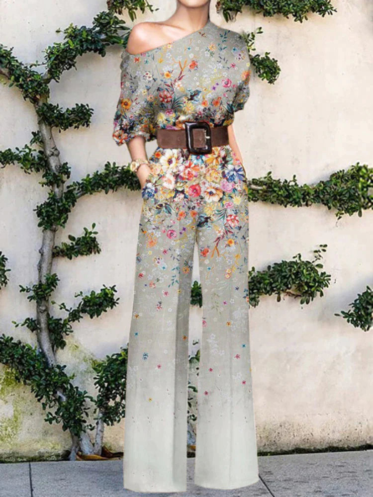 Women's One-Shoulder Printed Wide-Leg Jumpsuit - photo 4