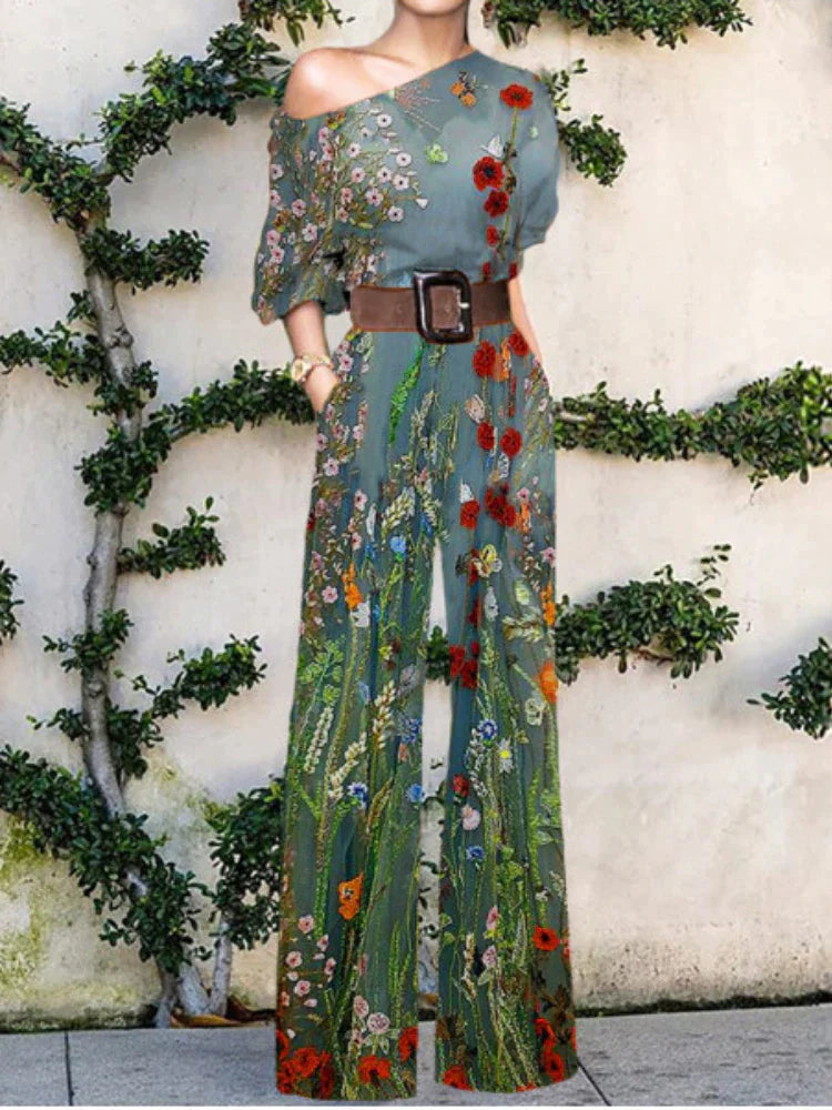 Women's One-Shoulder Printed Wide-Leg Jumpsuit - photo 3
