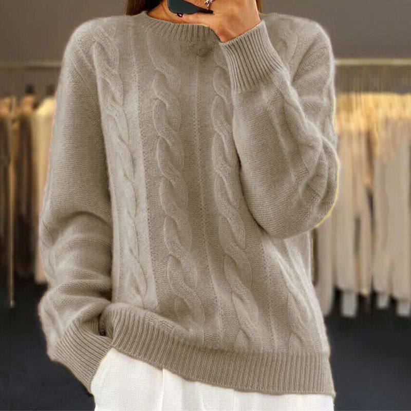 Sophia - Women's Jumper with Cable Knit and Crew Neck - photo 2