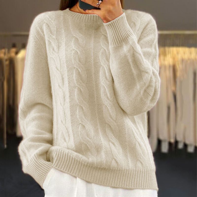 Sophia - Women's Jumper with Cable Knit and Crew Neck - photo 7