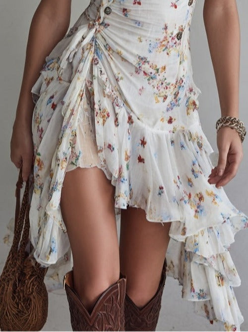 Sophronia - Women's Mini Dress with Floral Print and Ruffle Trim - photo 3