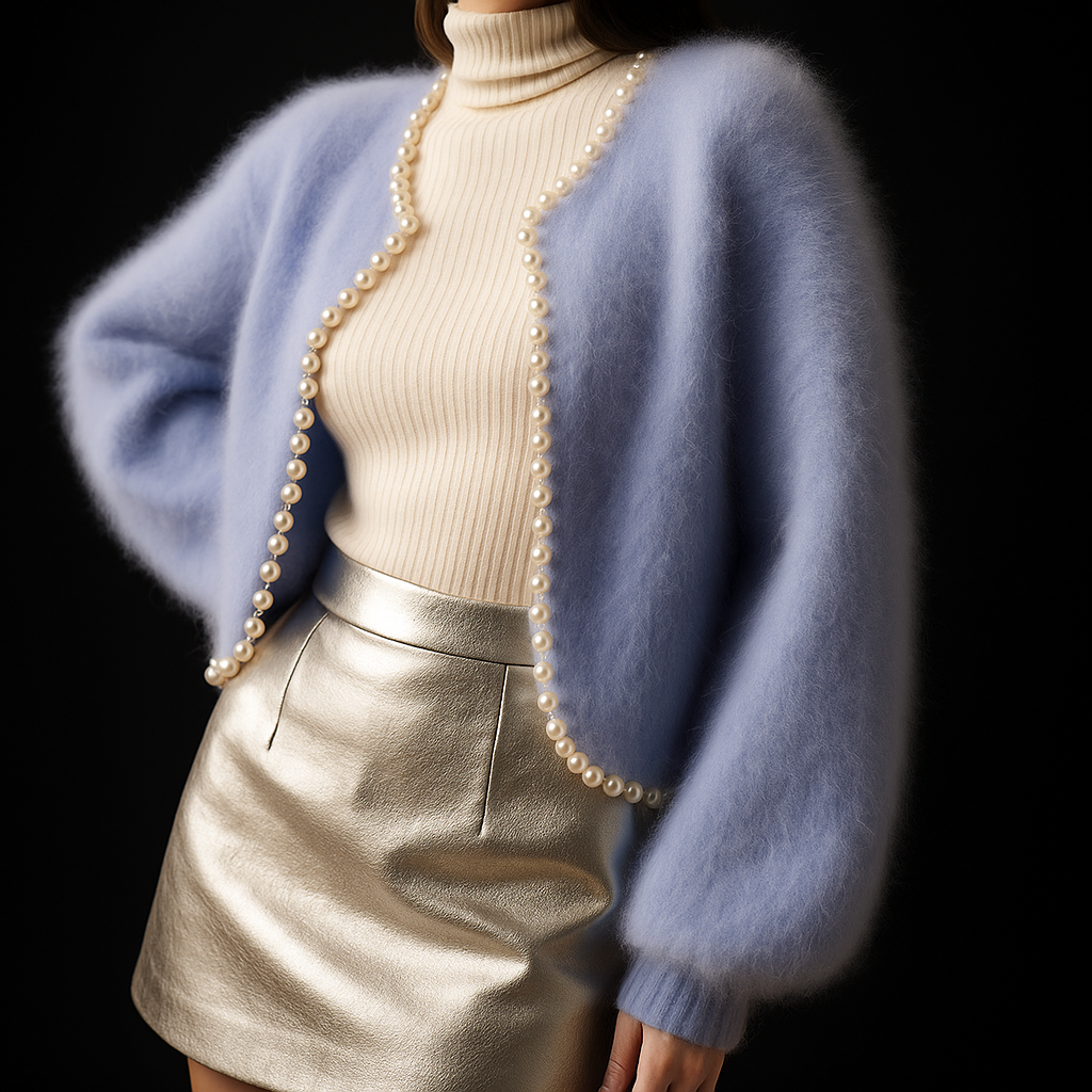 Sorcha - Women's Cardigan with a Knitted Finish and Pearl Trim - photo 1