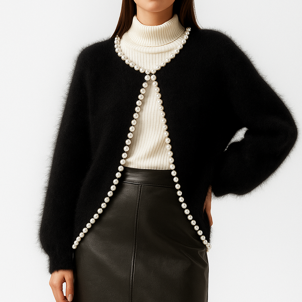 Sorcha - Women's Cardigan with a Knitted Finish and Pearl Trim - photo 3