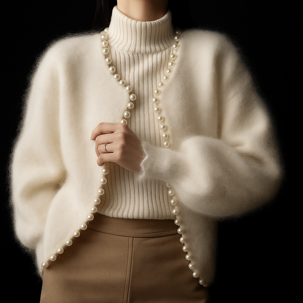 Sorcha - Women's Cardigan with a Knitted Finish and Pearl Trim - photo 4