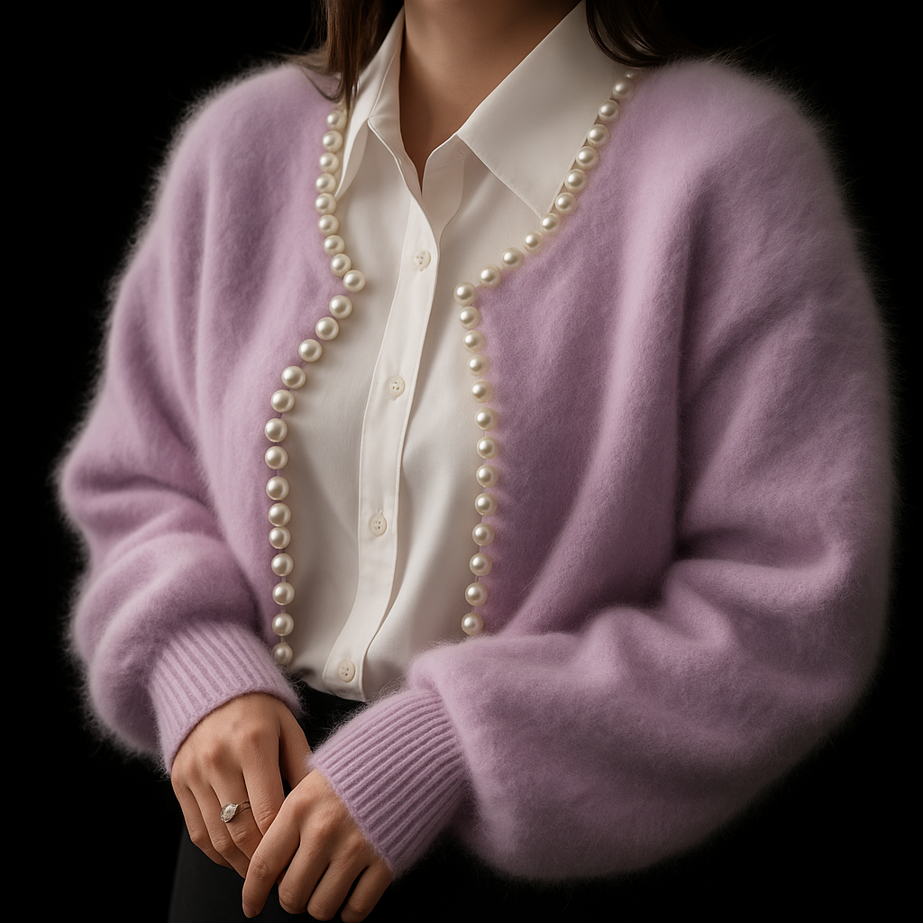 Sorcha - Women's Cardigan with a Knitted Finish and Pearl Trim - photo 5