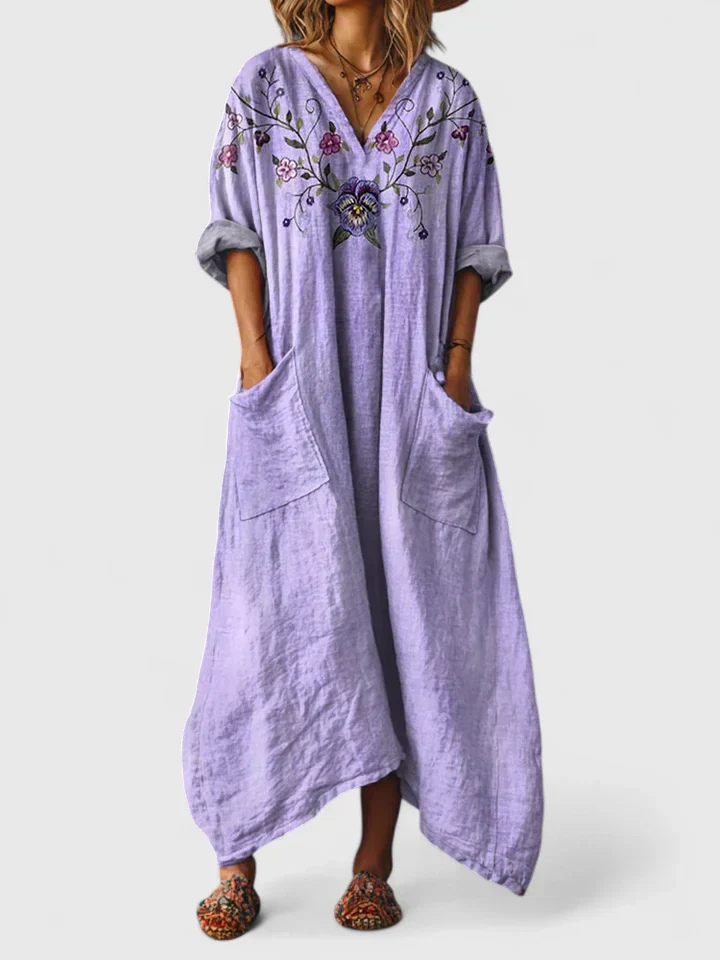 Jemma - Women's Printed Cotton Maxi Dress with Pockets