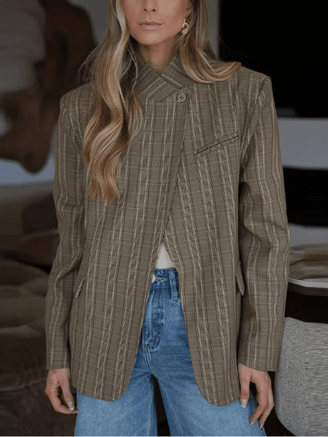 Stella - Women's Jacket with Stripe and Collar in Khaki Stripe