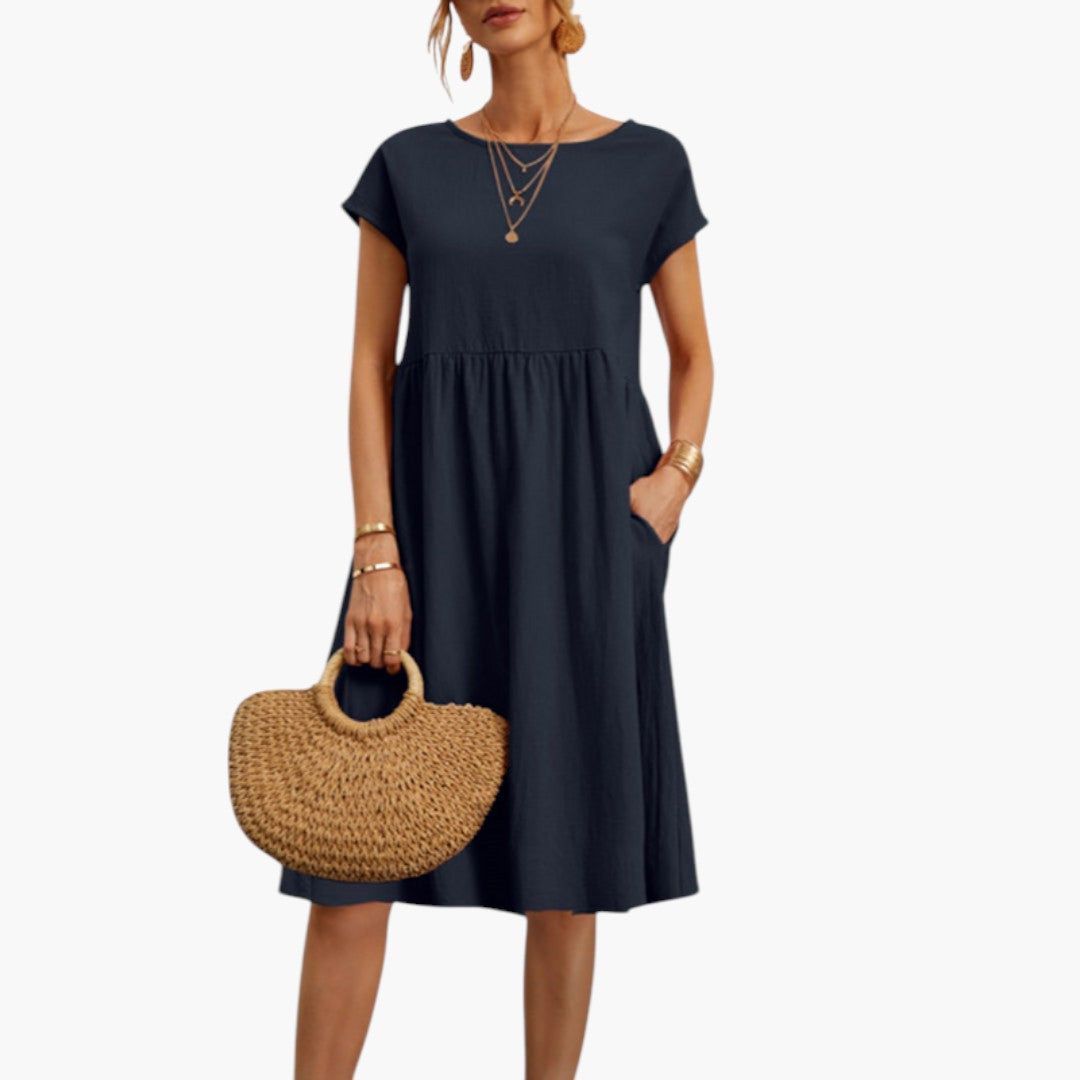 Sybille - Women's Midi Dress with Side Pockets and Short Sleeves - photo 10