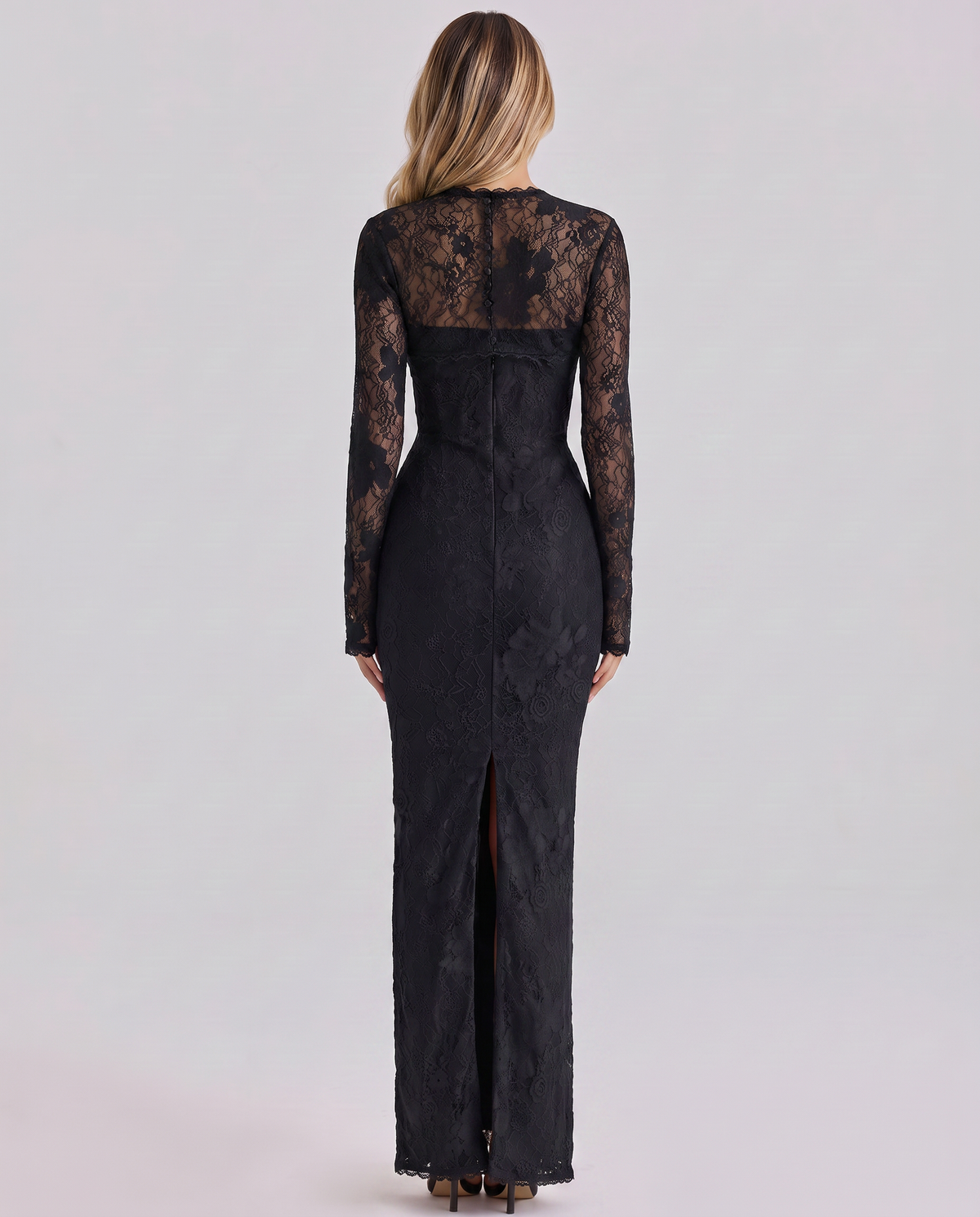 Sylvaine - Women's Maxi Dress with Lace Trim and Long Sleeves - photo 12