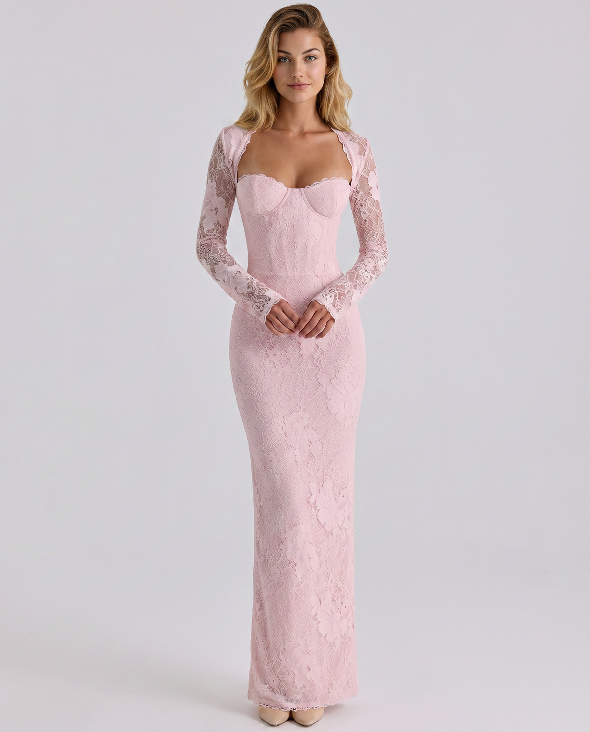 Sylvaine - Women's Maxi Dress with Lace Trim and Long Sleeves - photo 13