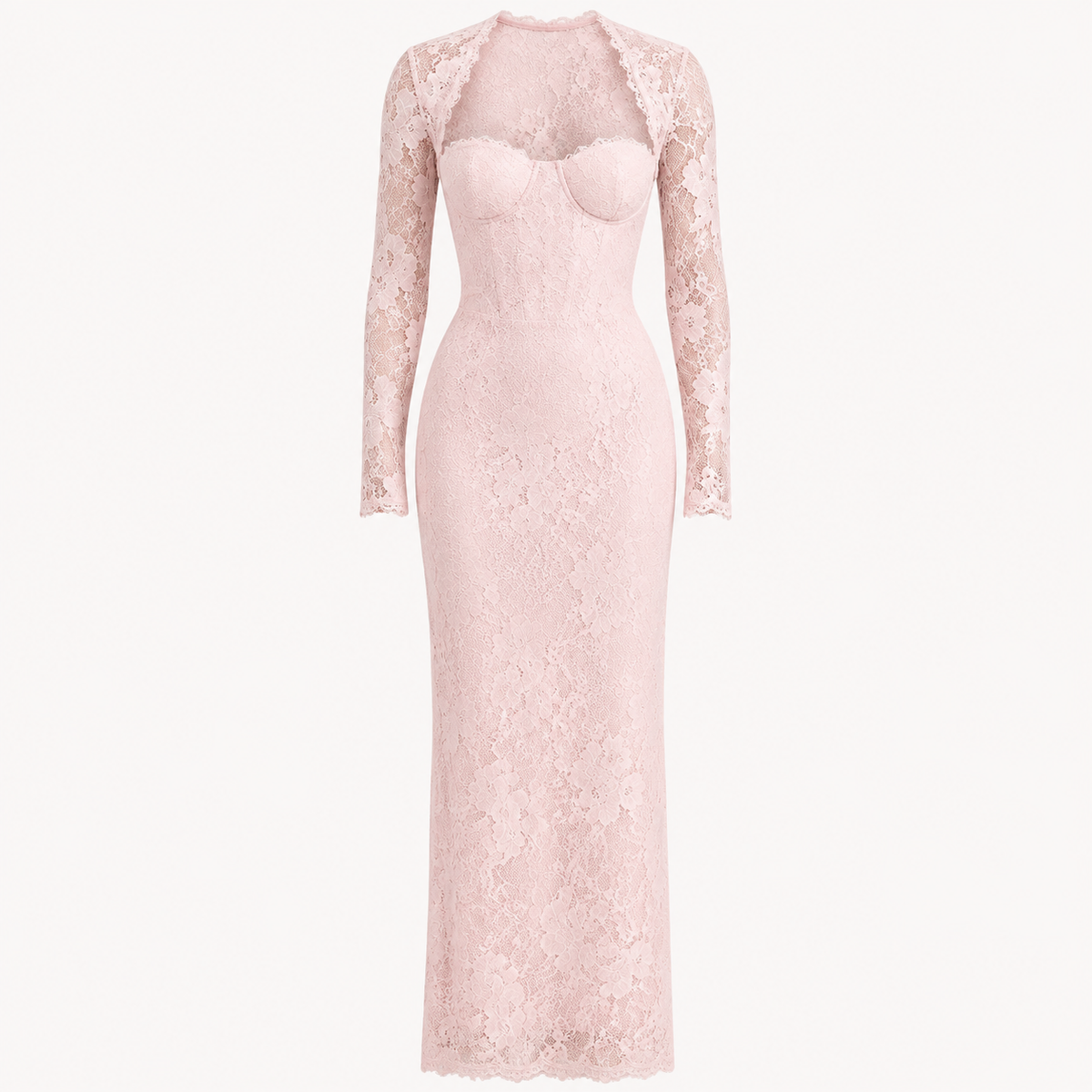 Sylvaine - Women's Maxi Dress with Lace Trim and Long Sleeves - photo 5