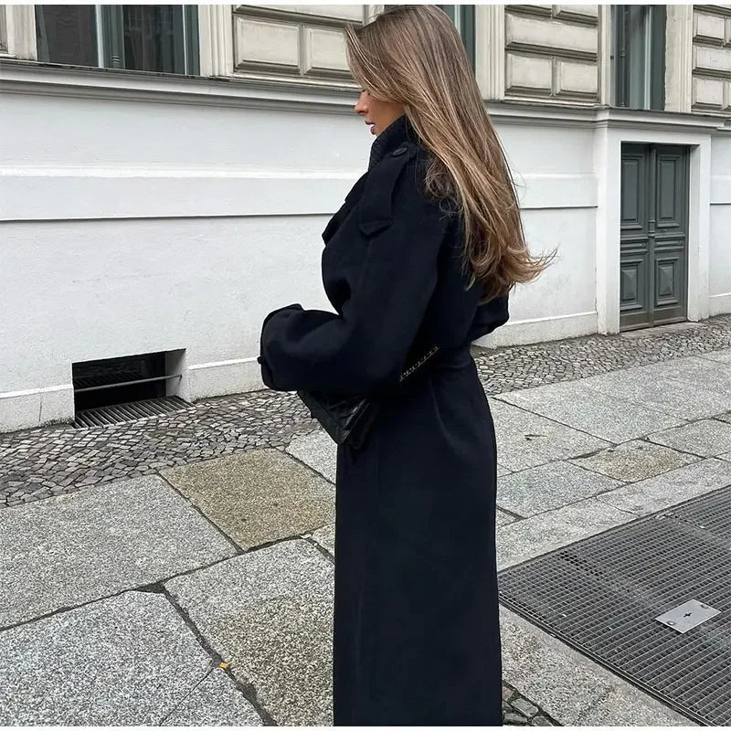 Sylvaine - Women's Relaxed Coat with Collar and Roll Neck - photo 5