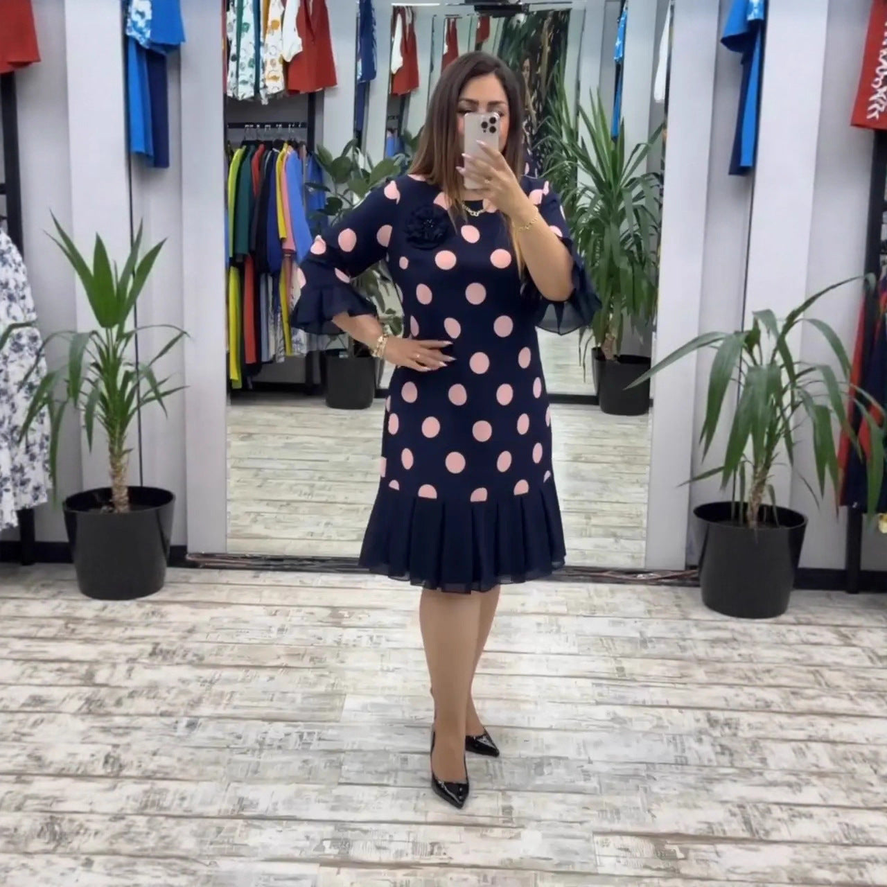 Sylvie - Women's Pleated Polka Dot Midi Dress - photo 1