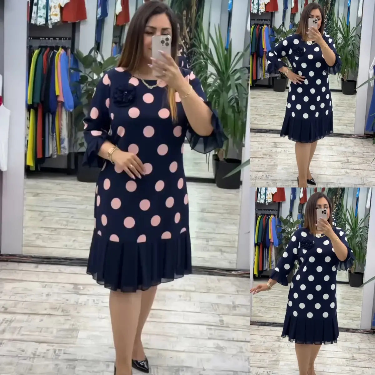 Sylvie - Women's Pleated Polka Dot Midi Dress - photo 2