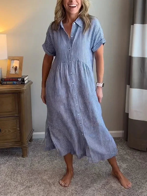 Jolene - Women's Midi Shirt Dress with a Striped Print