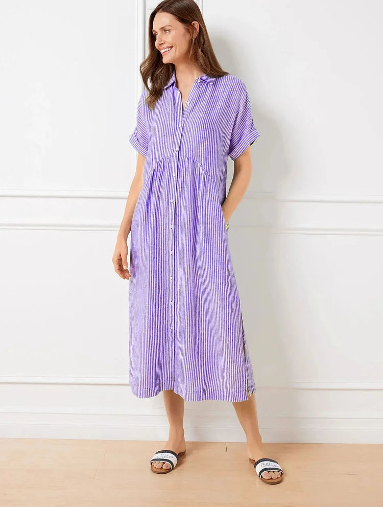 Jolene - Women's Midi Shirt Dress with a Striped Print