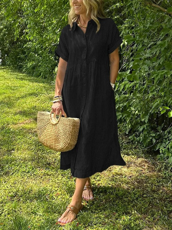 Jolene - Women's Midi Shirt Dress with a Striped Print