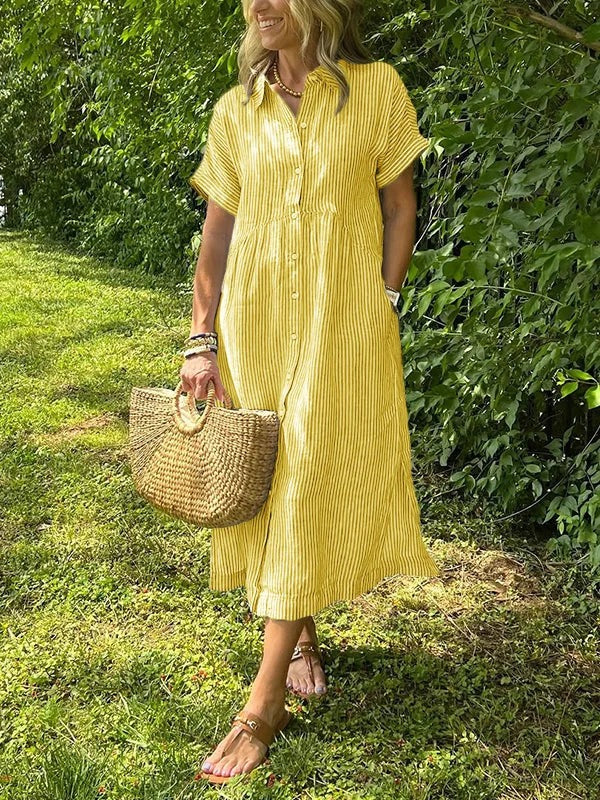 Jolene - Women's Midi Shirt Dress with a Striped Print