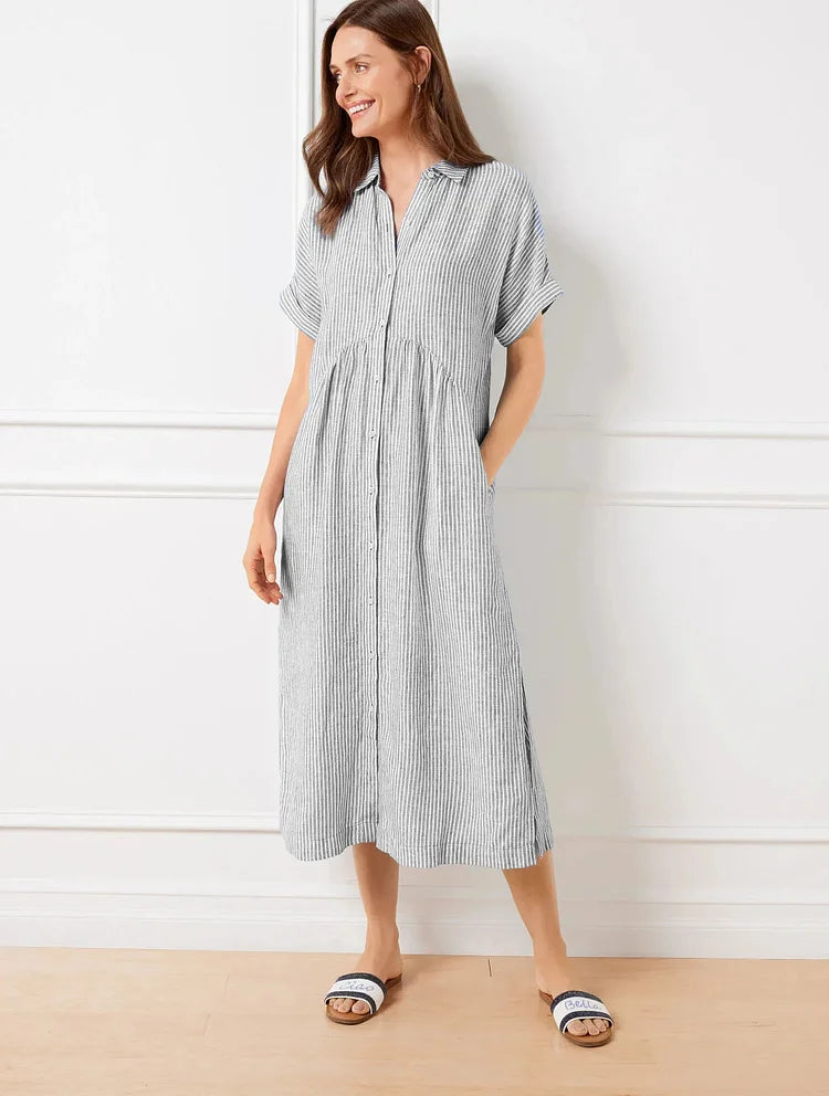 Jolene - Women's Midi Shirt Dress with a Striped Print