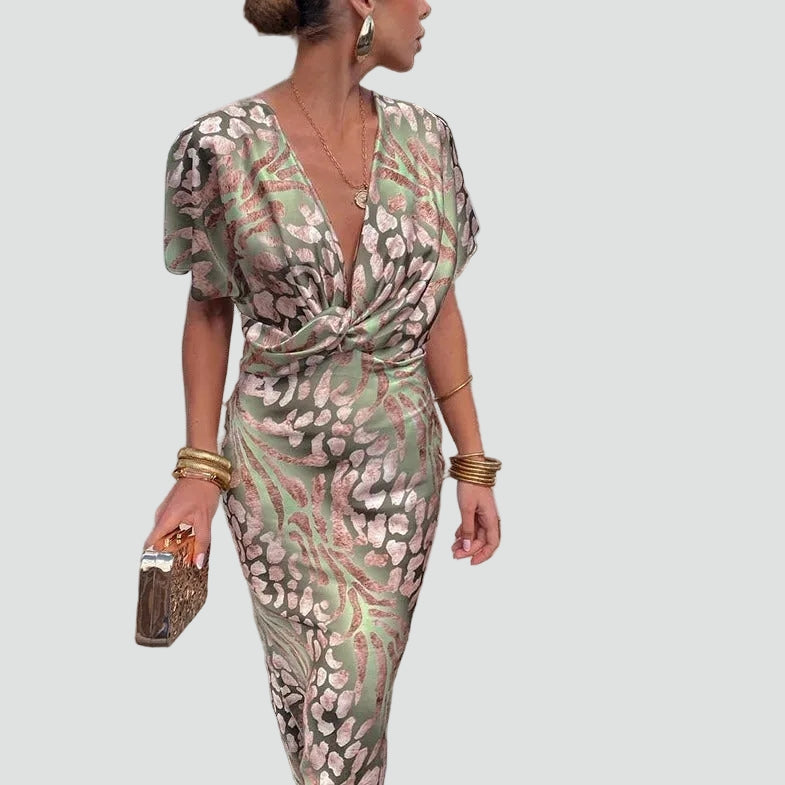 Tara - Rochie maxi cocktail pentru femei, cu decolteu în V și material lejer