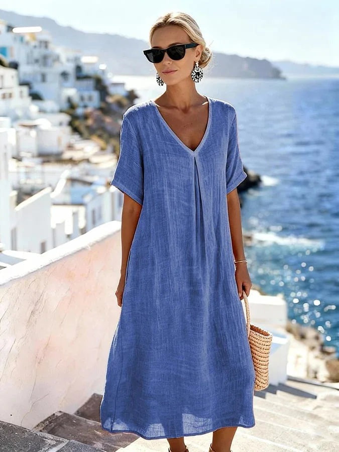 Joni - Women's Flowing Midi Dress with a V Neck
