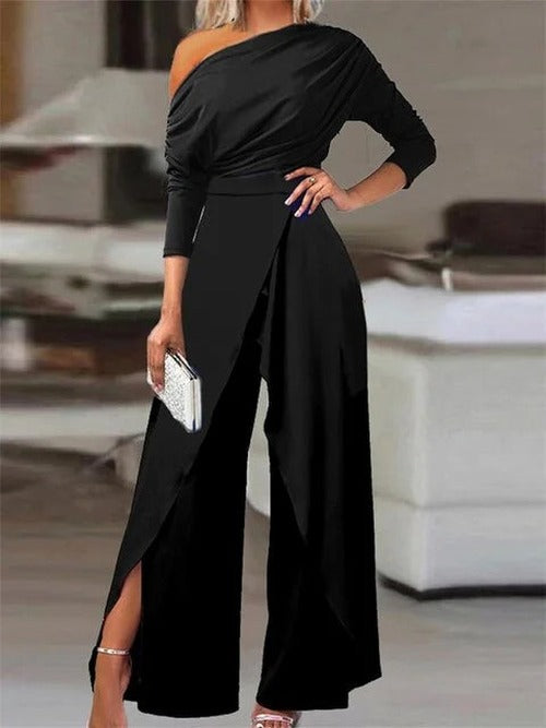 Thora - Women's Off-Shoulder Jumpsuit with Wide Legs