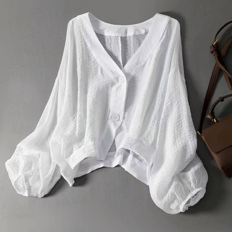 Tiphaine - Women's Relaxed Blouse with Tiers and Button Front - photo 1