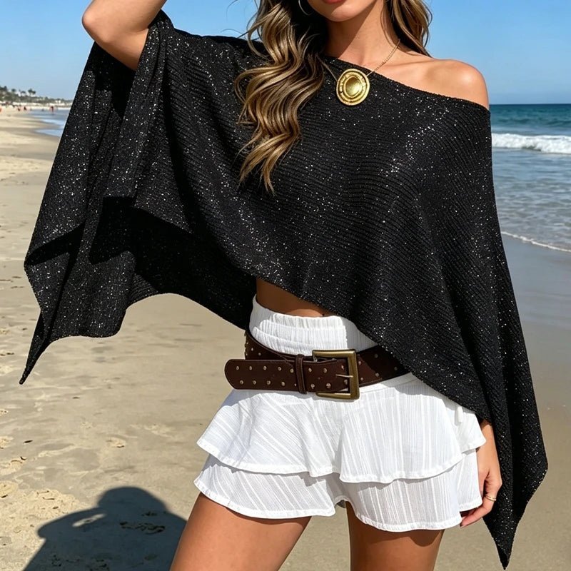 Tiphaine - Women's Relaxed Cape with Asymmetric Hem and Ruching - photo 4