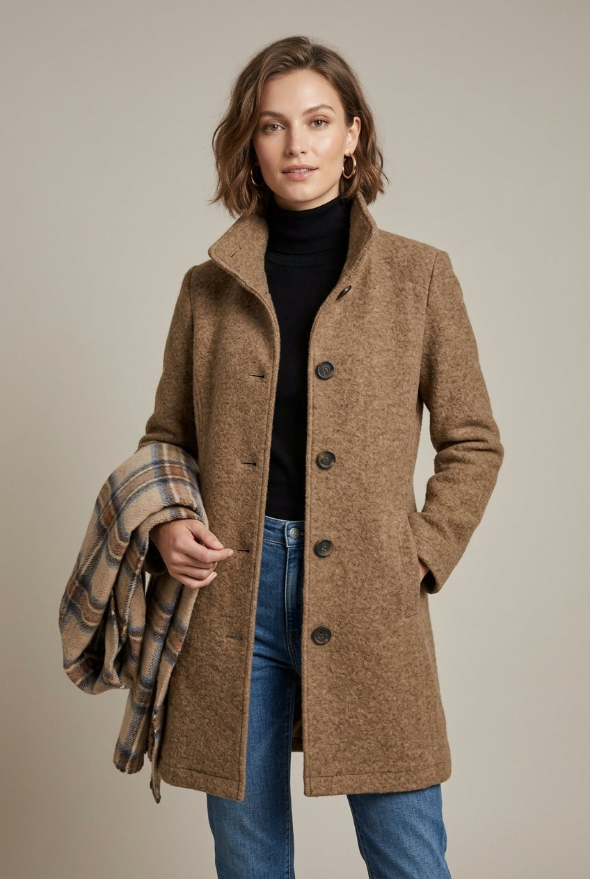 Tracy - Women's Coat with Button Front and Collar - photo 1