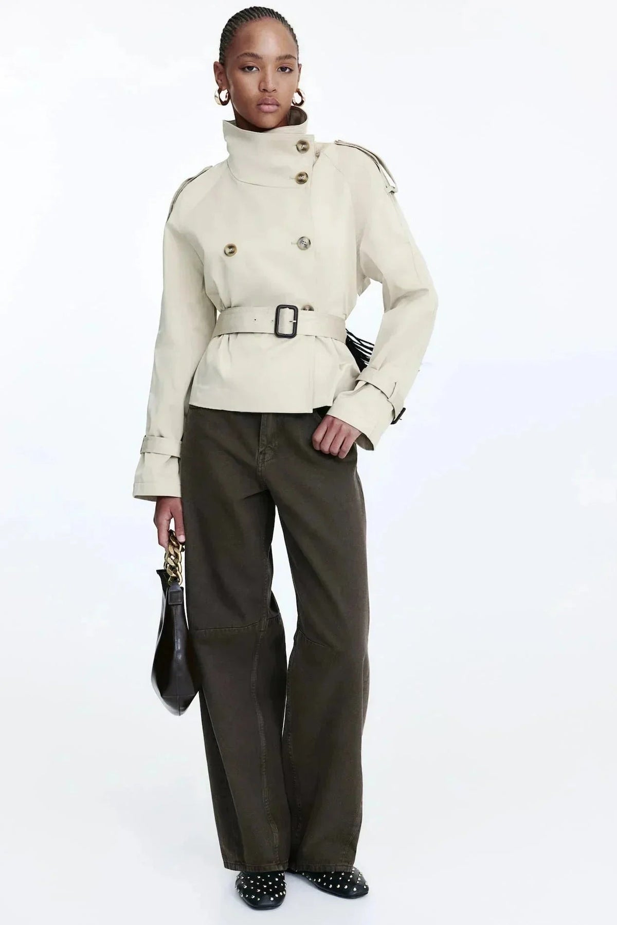 Gemma - Women's trench coat with high collar and tied belt - photo 4