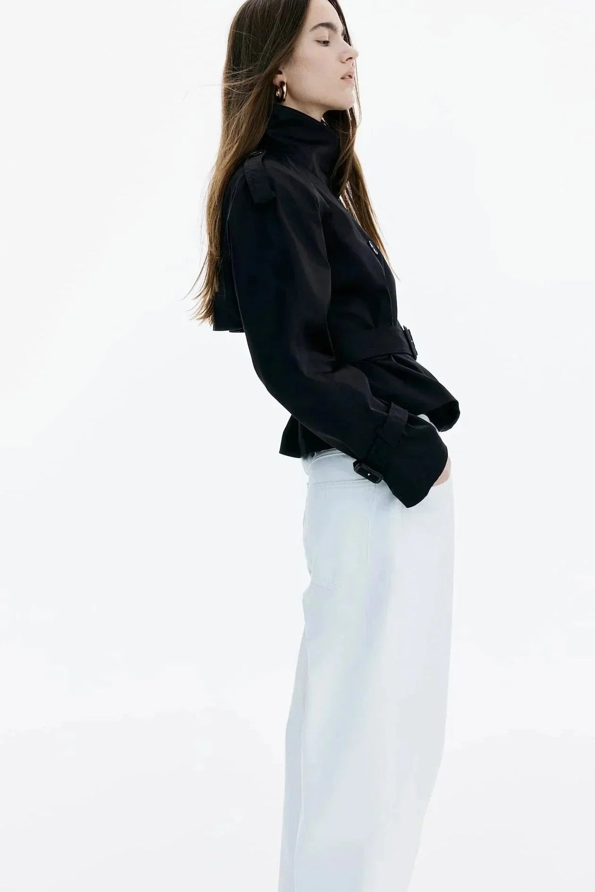 Gemma - Women's trench coat with high collar and tied belt - photo 10