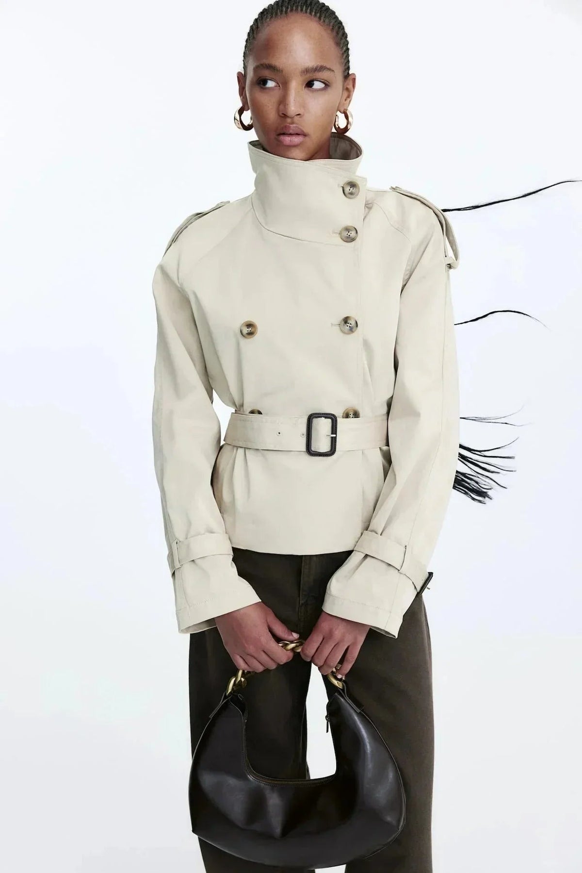 Gemma - Women's trench coat with high collar and tied belt - photo 1