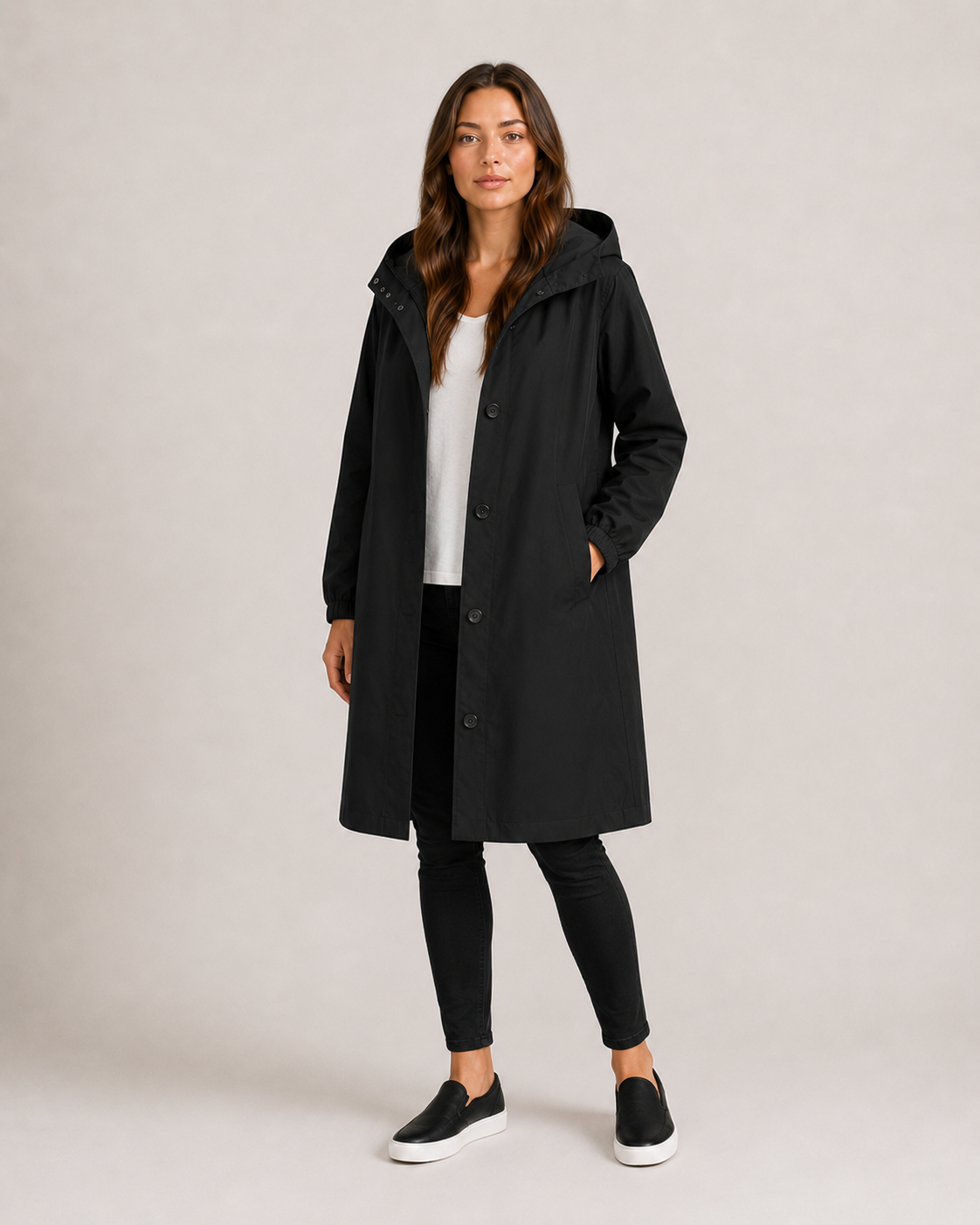 Una - Women's Longline Hooded Jacket with Button Front - photo 2