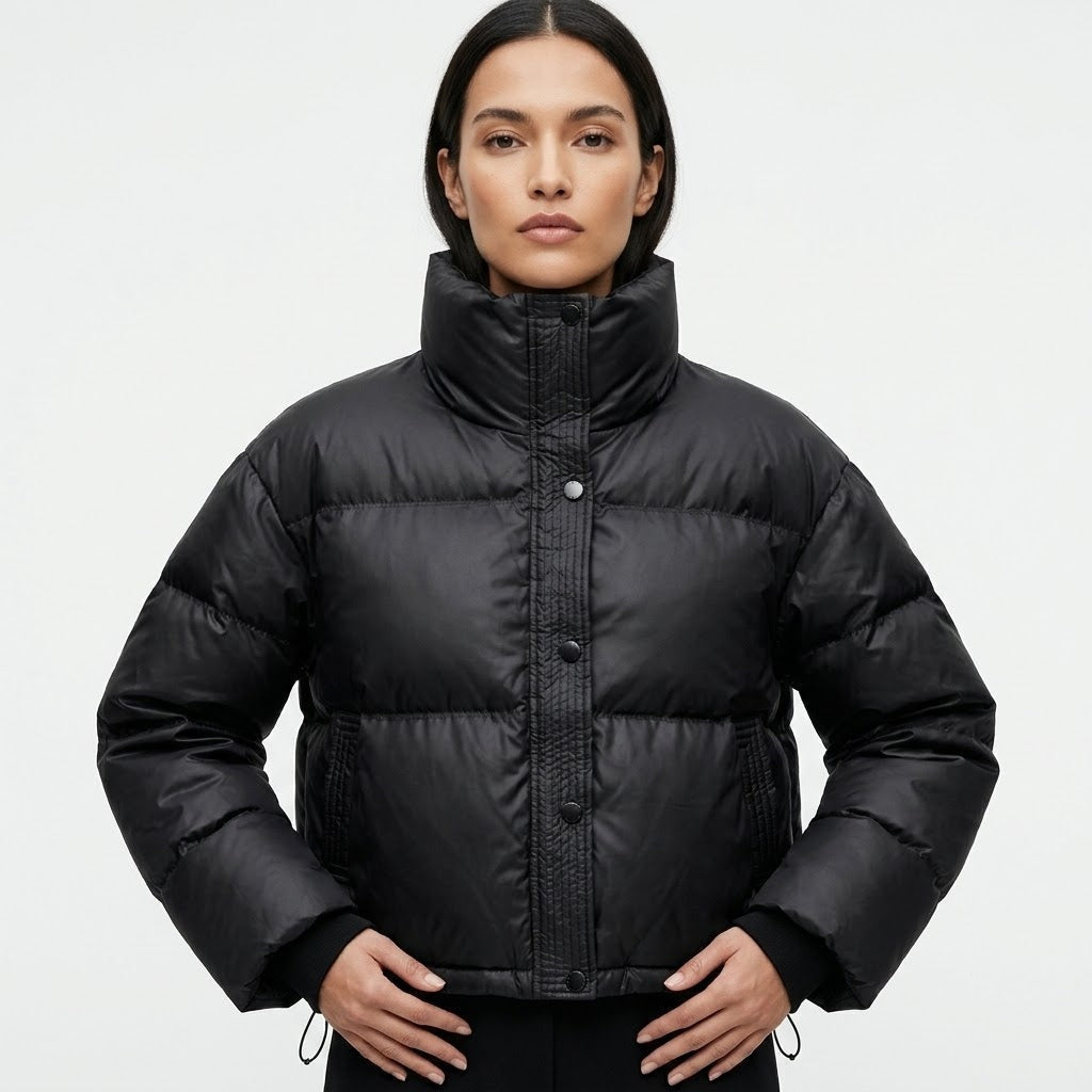 Philippa - Women's Cropped Puffer Jacket with Stand Collar - photo 1