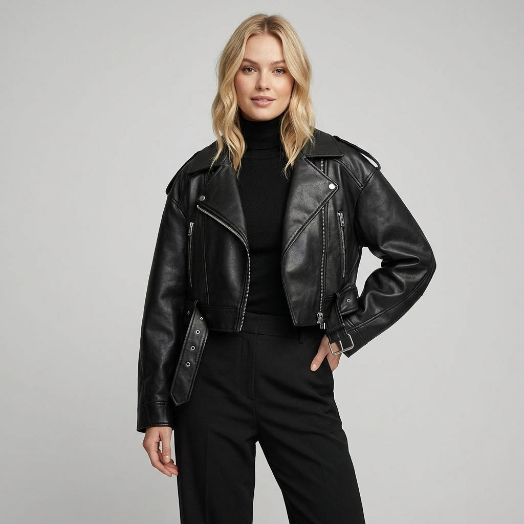 Sylvia - Women's Relaxed Biker Jacket with an Asymmetric Cut - photo 2