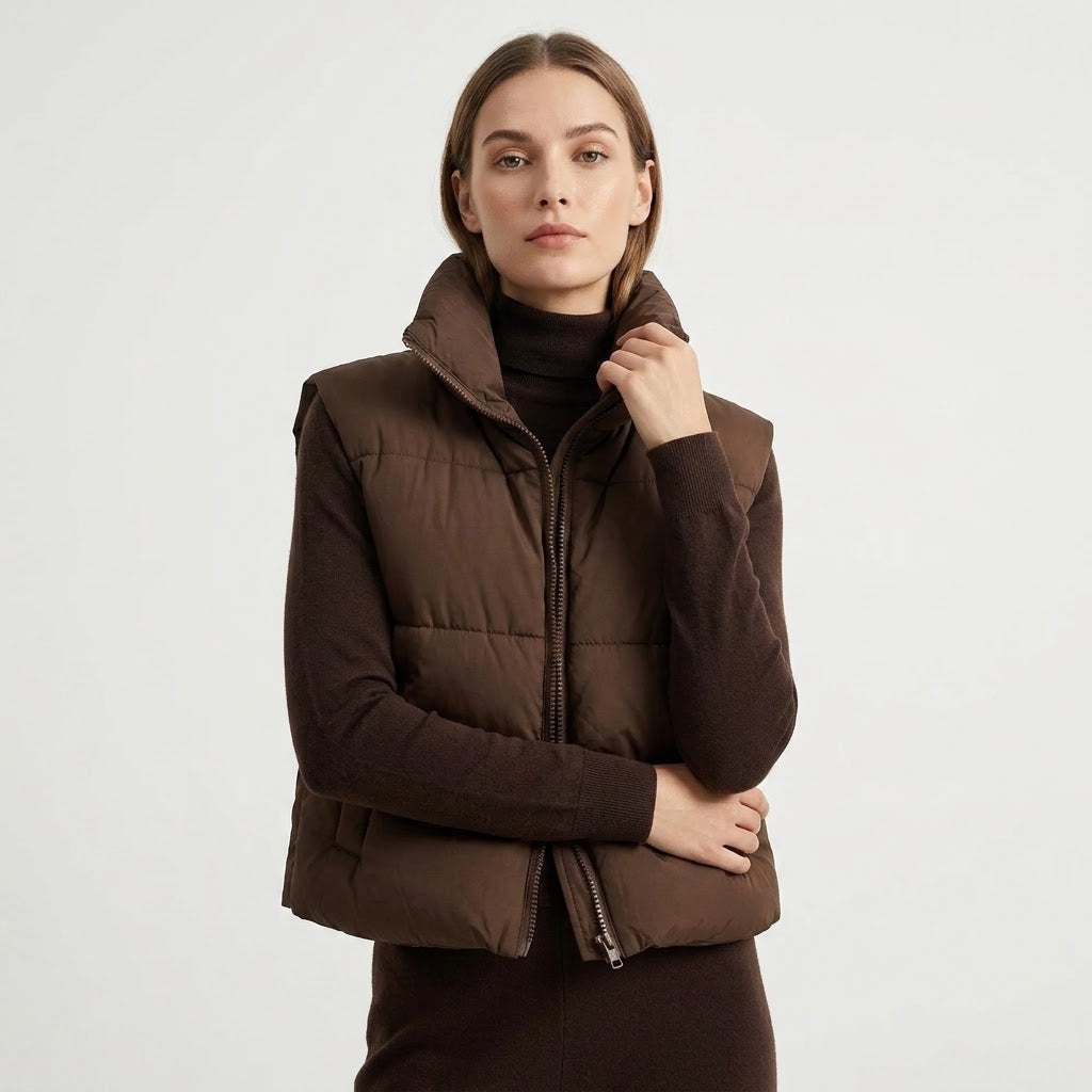 Etta - Women's Cropped Puffer Gilet with Collar - photo 1