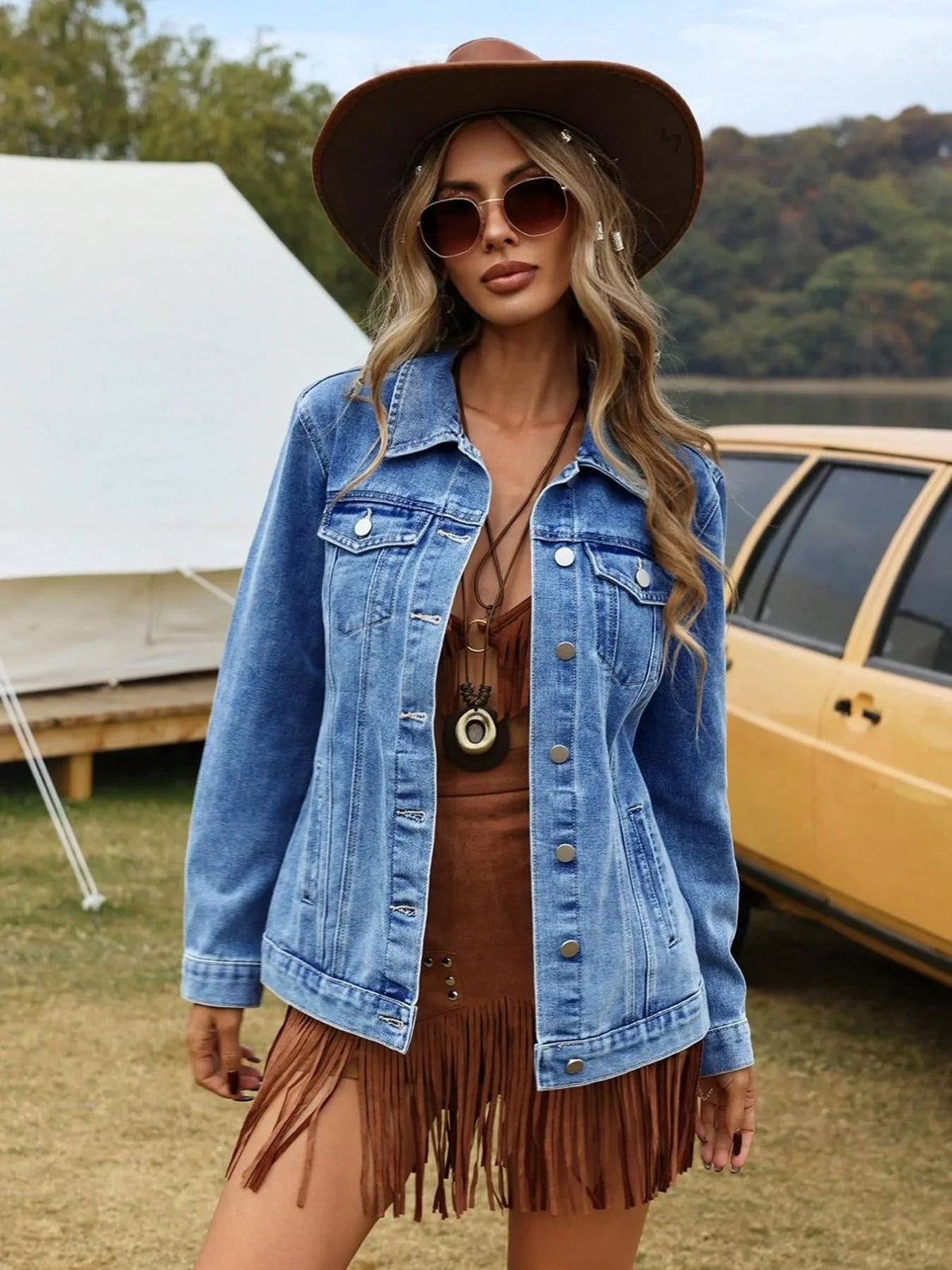 Ursula - Women's Denim Relaxed Jacket with Button Front - photo 2