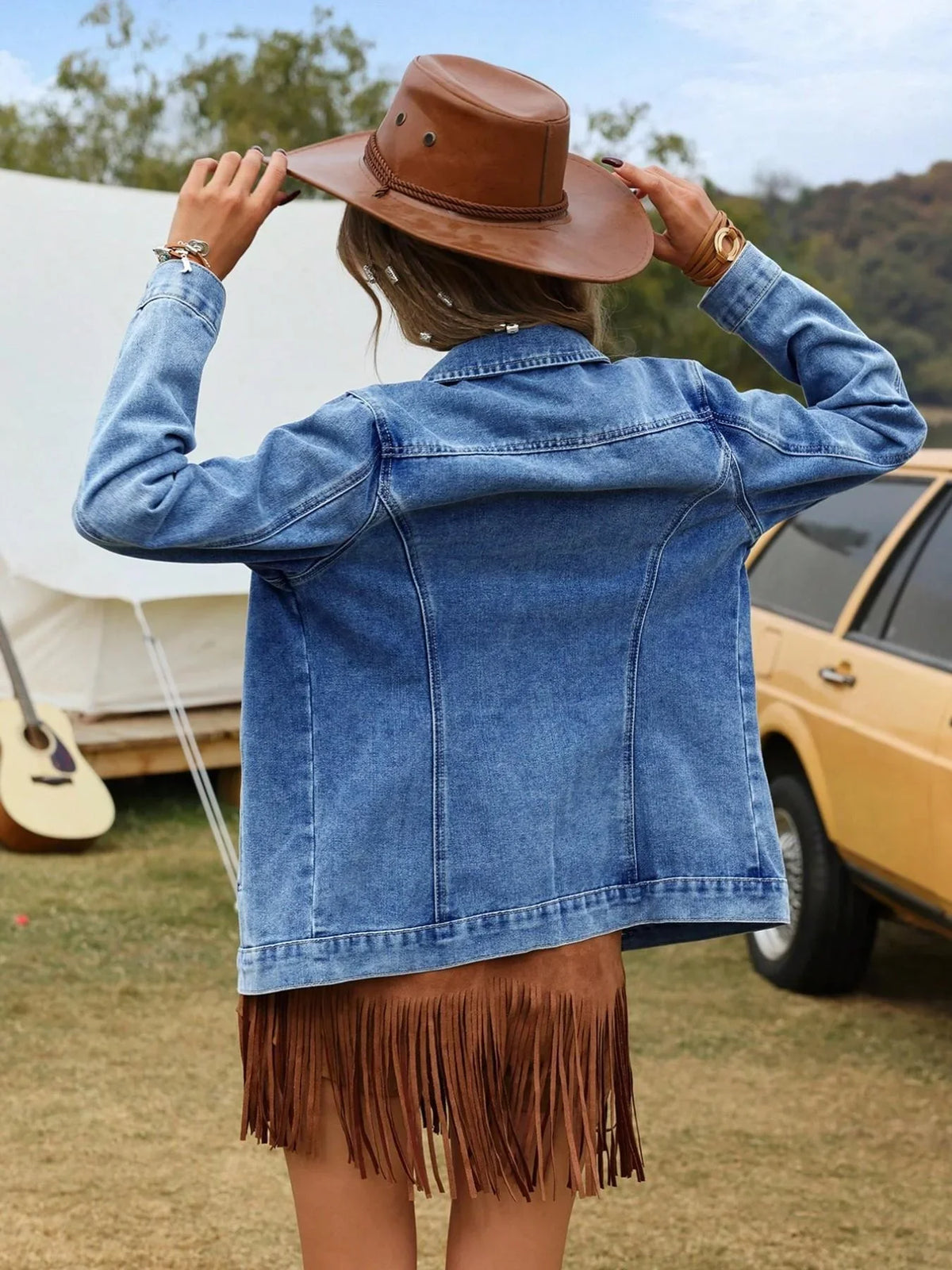Ursula - Women's Denim Relaxed Jacket with Button Front - photo 5